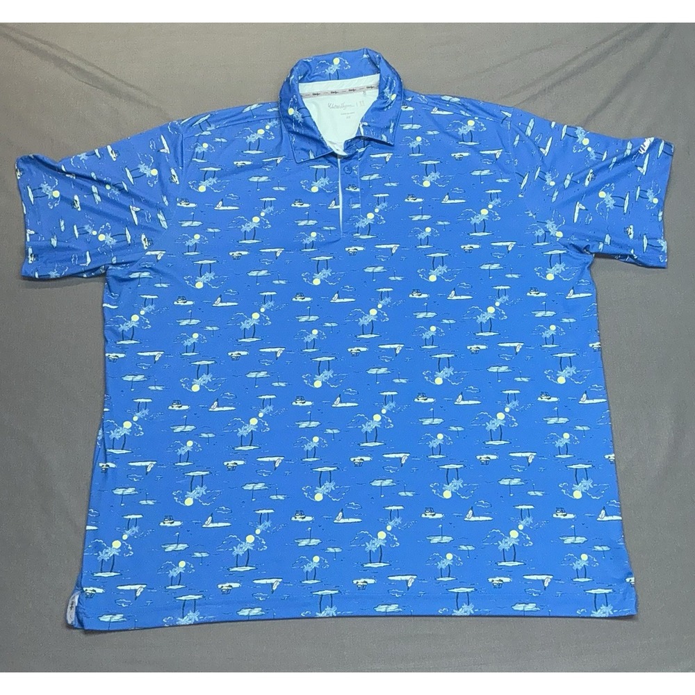 WALTER HAGEN 11 STRETCH POLY SPANDEX GOLF SHIRT L ISLAND GOLF ART BEACH NICE!